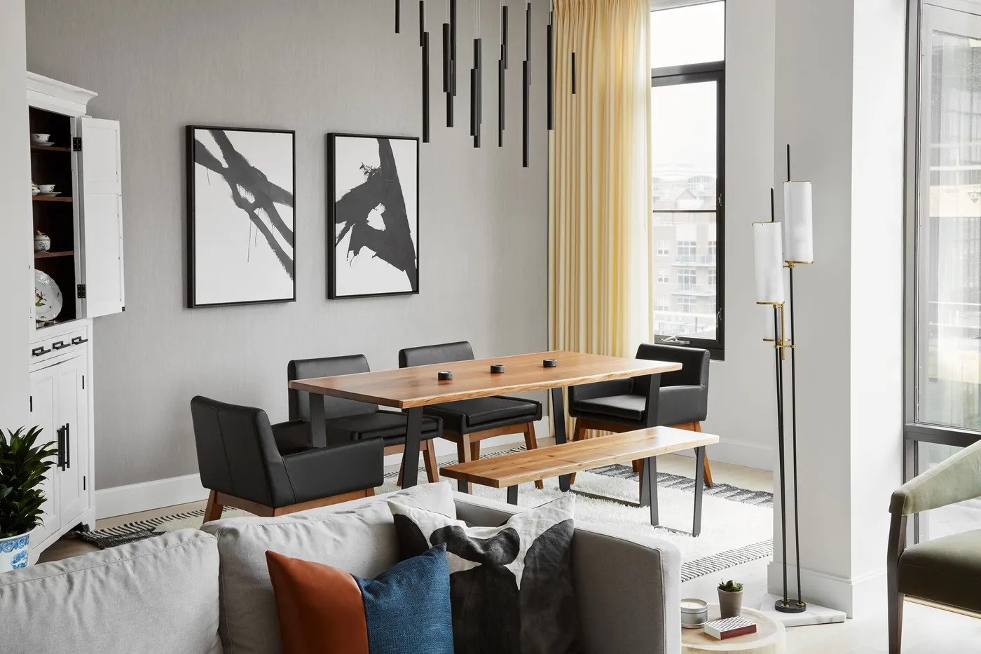 custom dining table and bench in urban walnut by Icon Modern