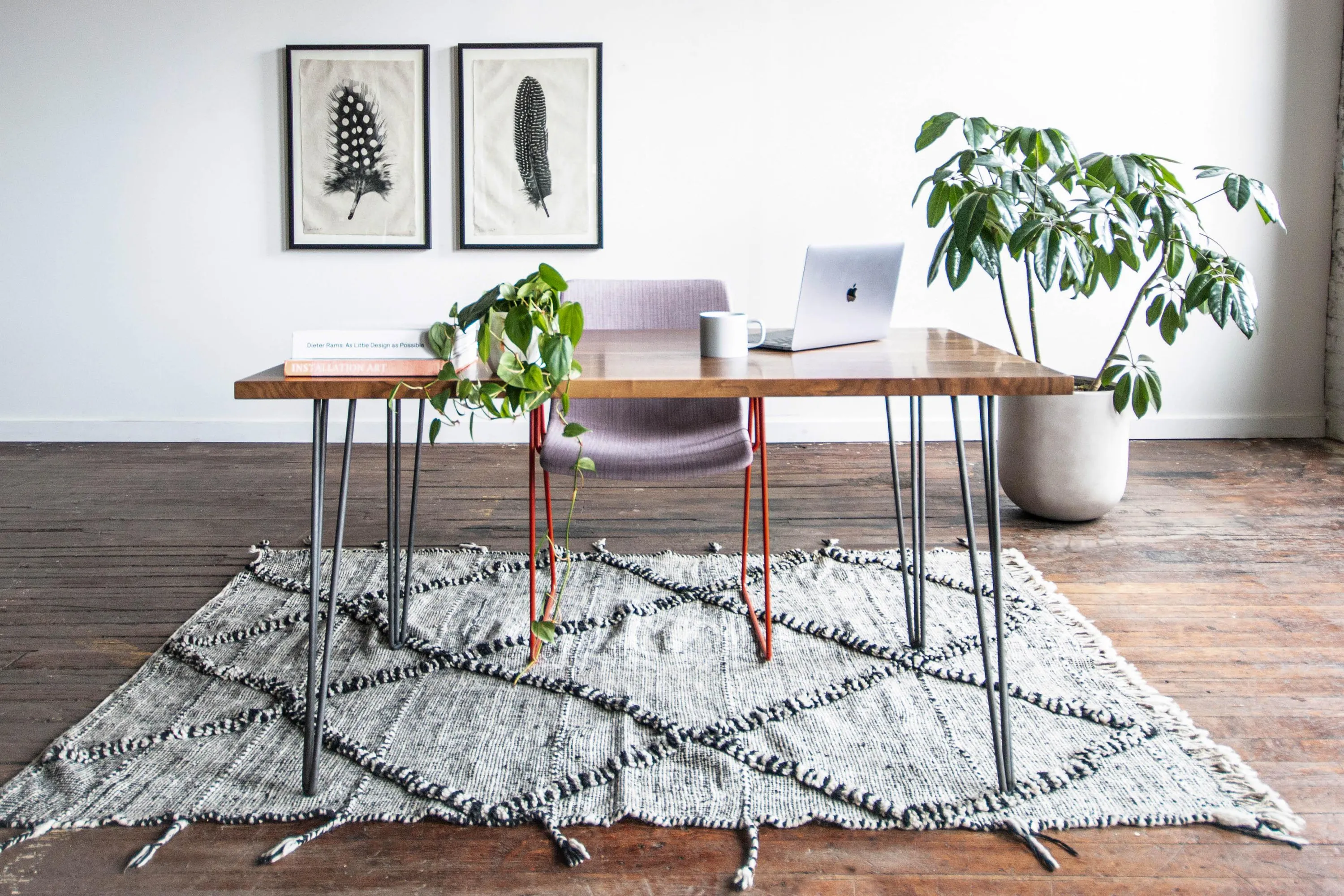 custom home office desk in walnut with hairpin legs by Icon Modern