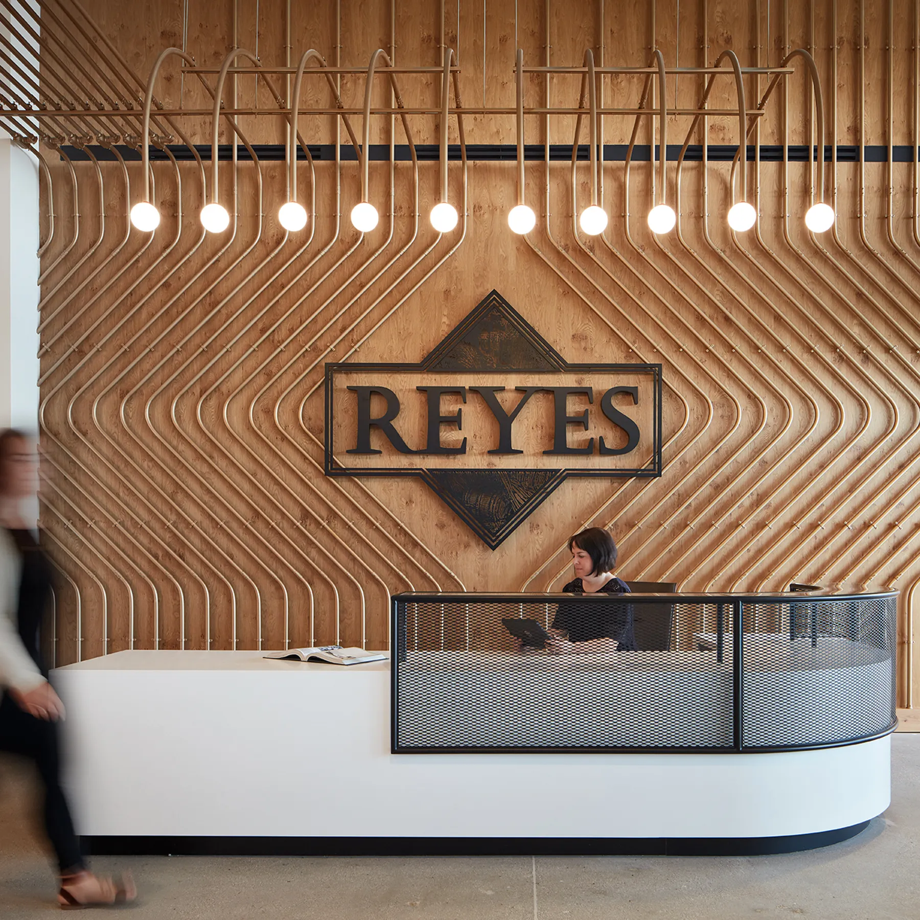 custom steel transaction element for reception desk by Icon Modern