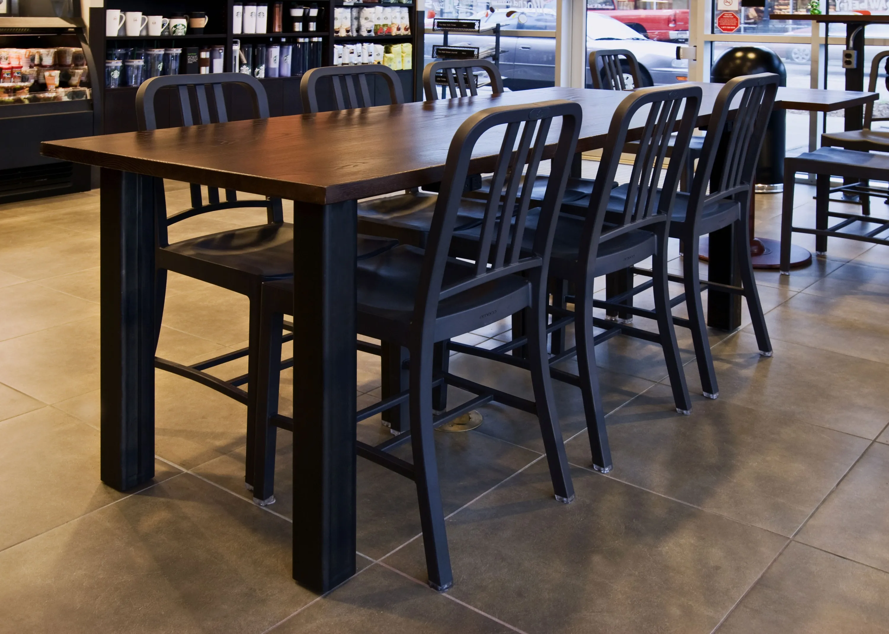 custom community table in ash w/ custom finish by Icon Modern