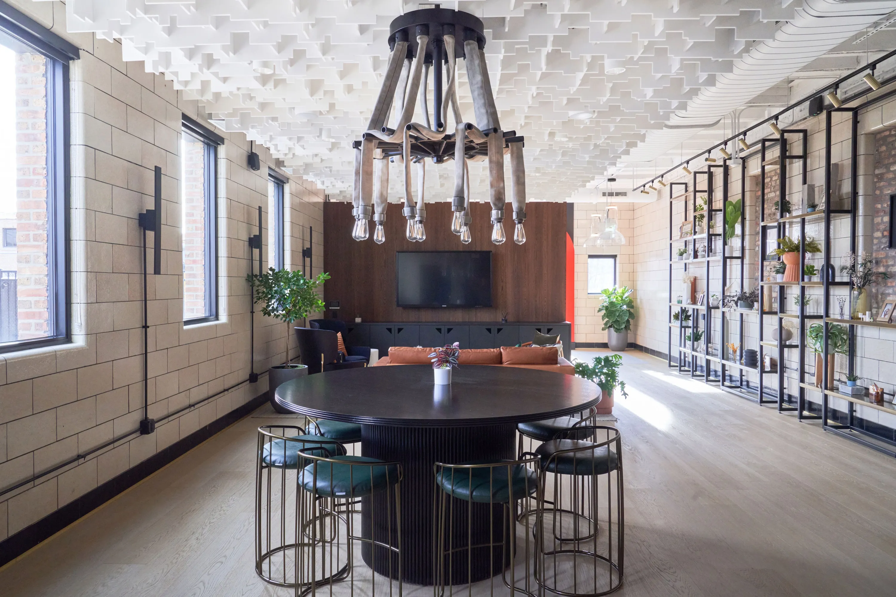 custom light art installation with salvaged fire hoses by Icon Modern