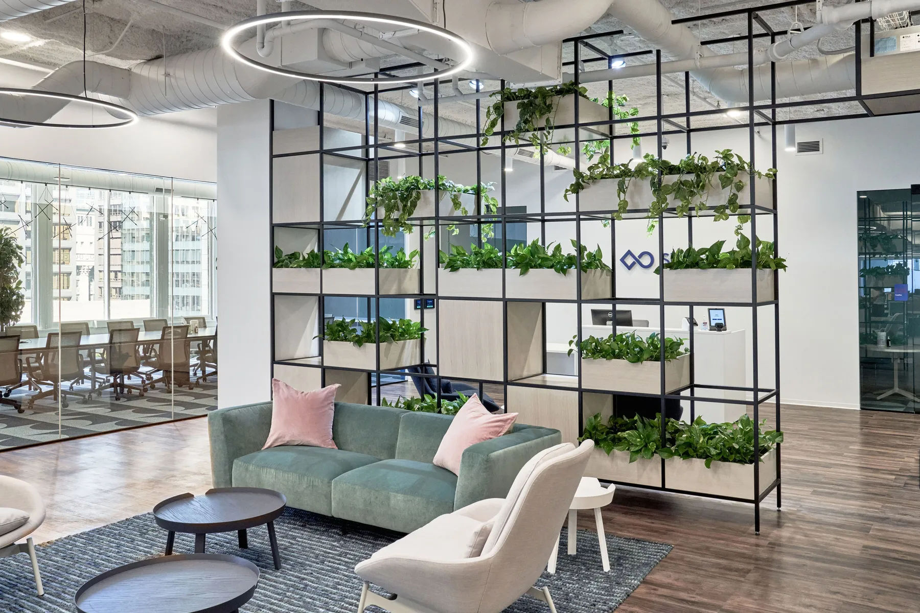 custom space divider in steel with plants by Icon Modern