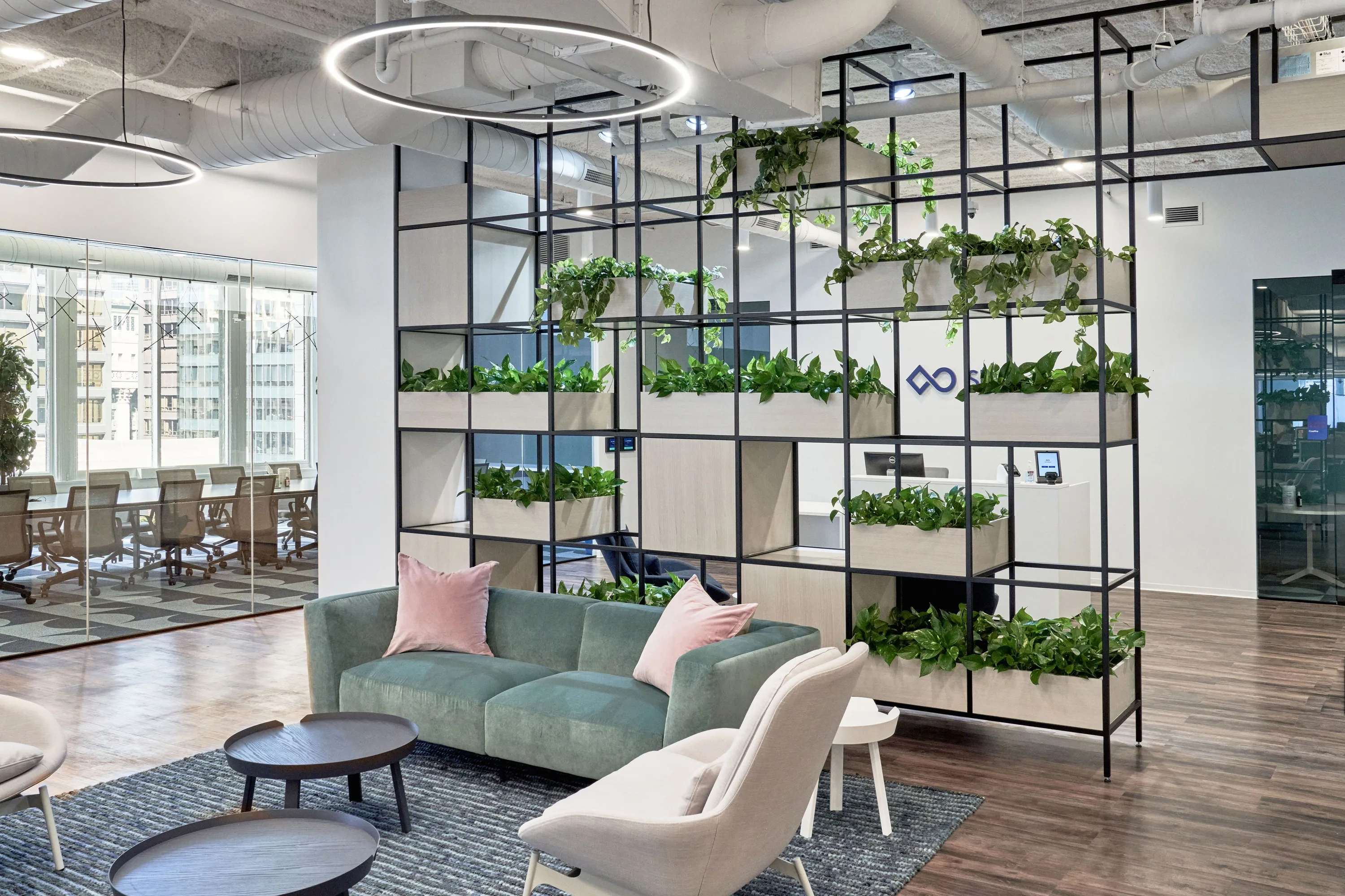 custom space divider in steel with plants by Icon Modern