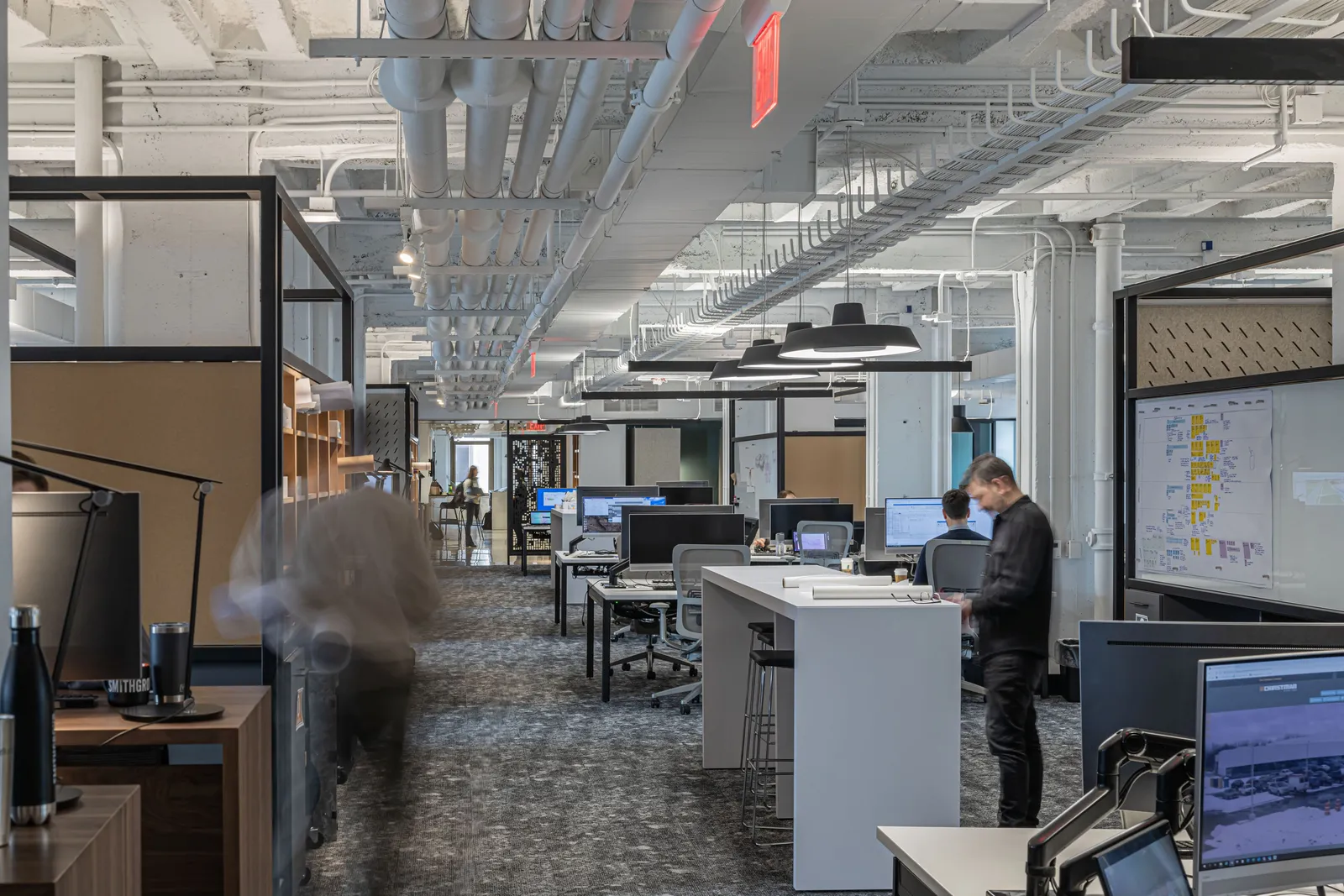 custom space dividers in hot rolled steel tube with whiteboards by Icon Modern