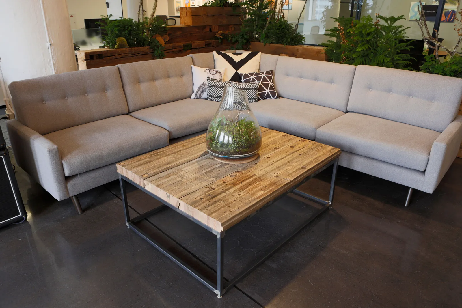 custom coffee table made from reclaimed boxcar flooring by Icon Modern