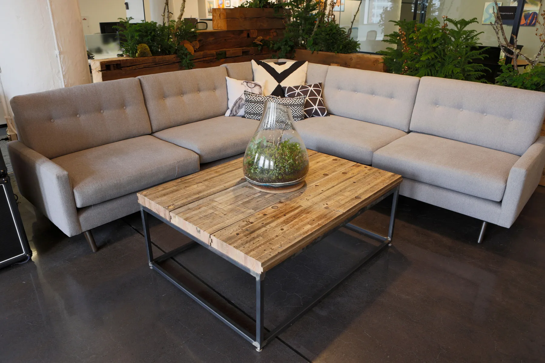 custom coffee table made from reclaimed boxcar flooring by Icon Modern