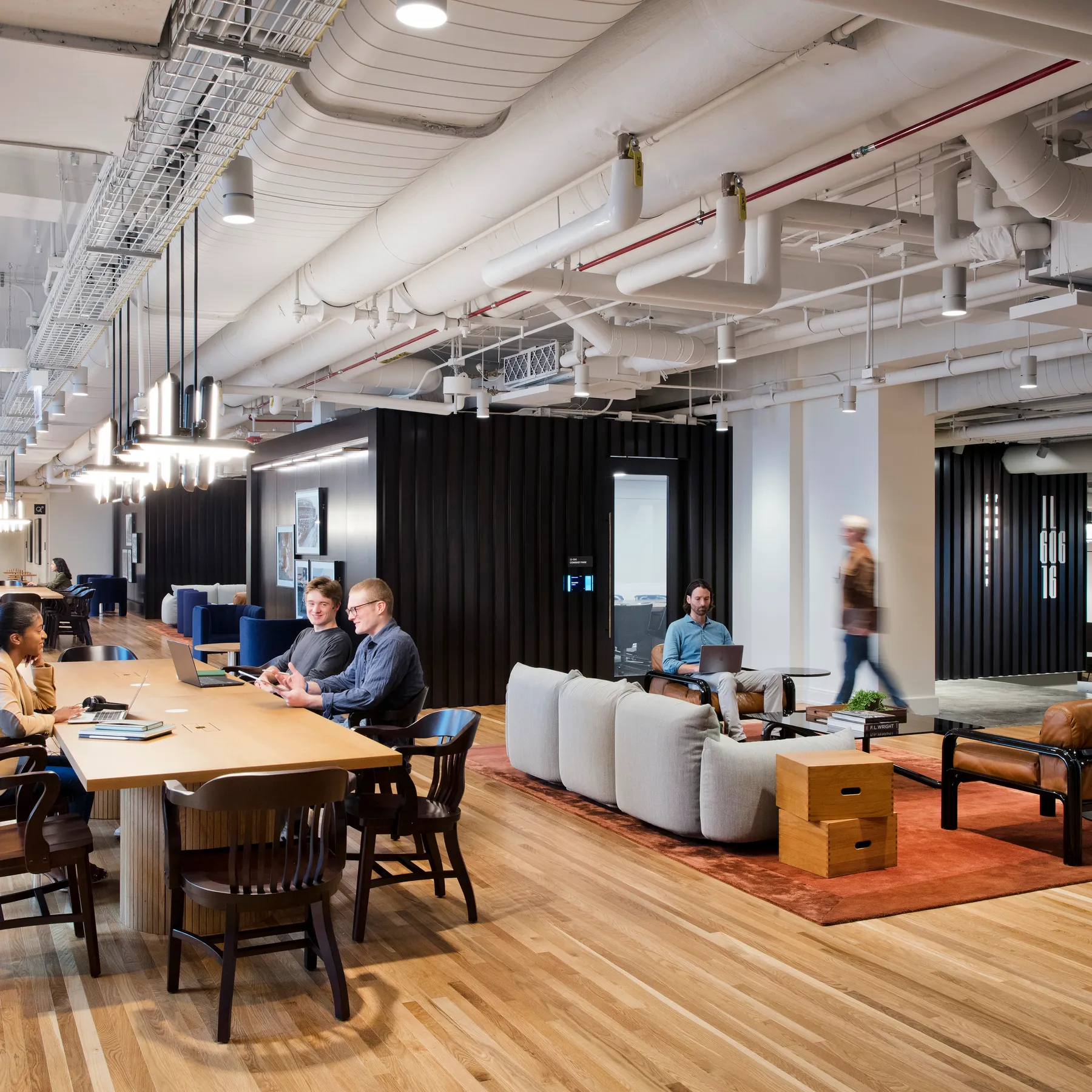 custom conference table in oak veneer with tambour drum base by Icon Modern