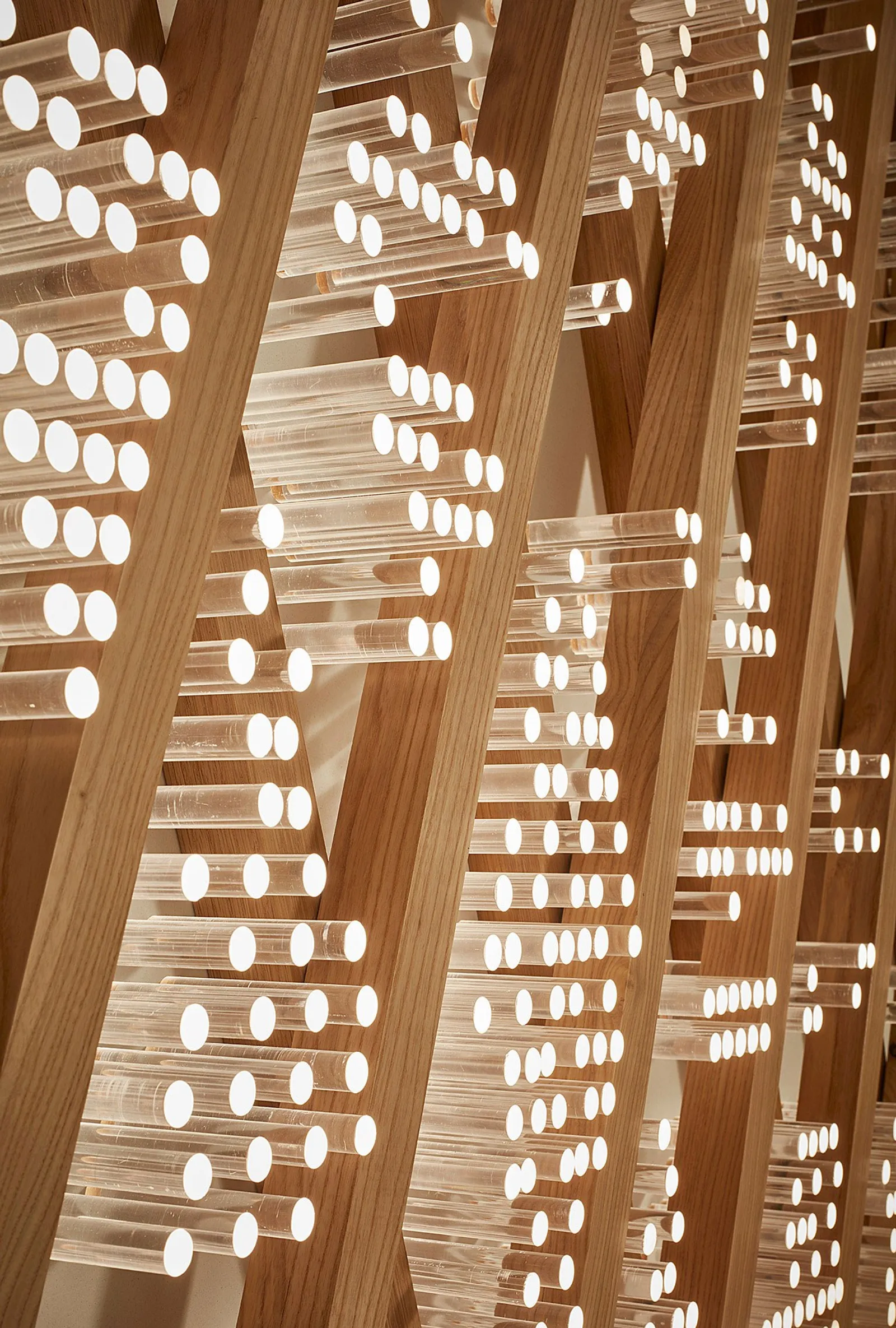 custom urban wood slats with acrylic rods by Icon Modern