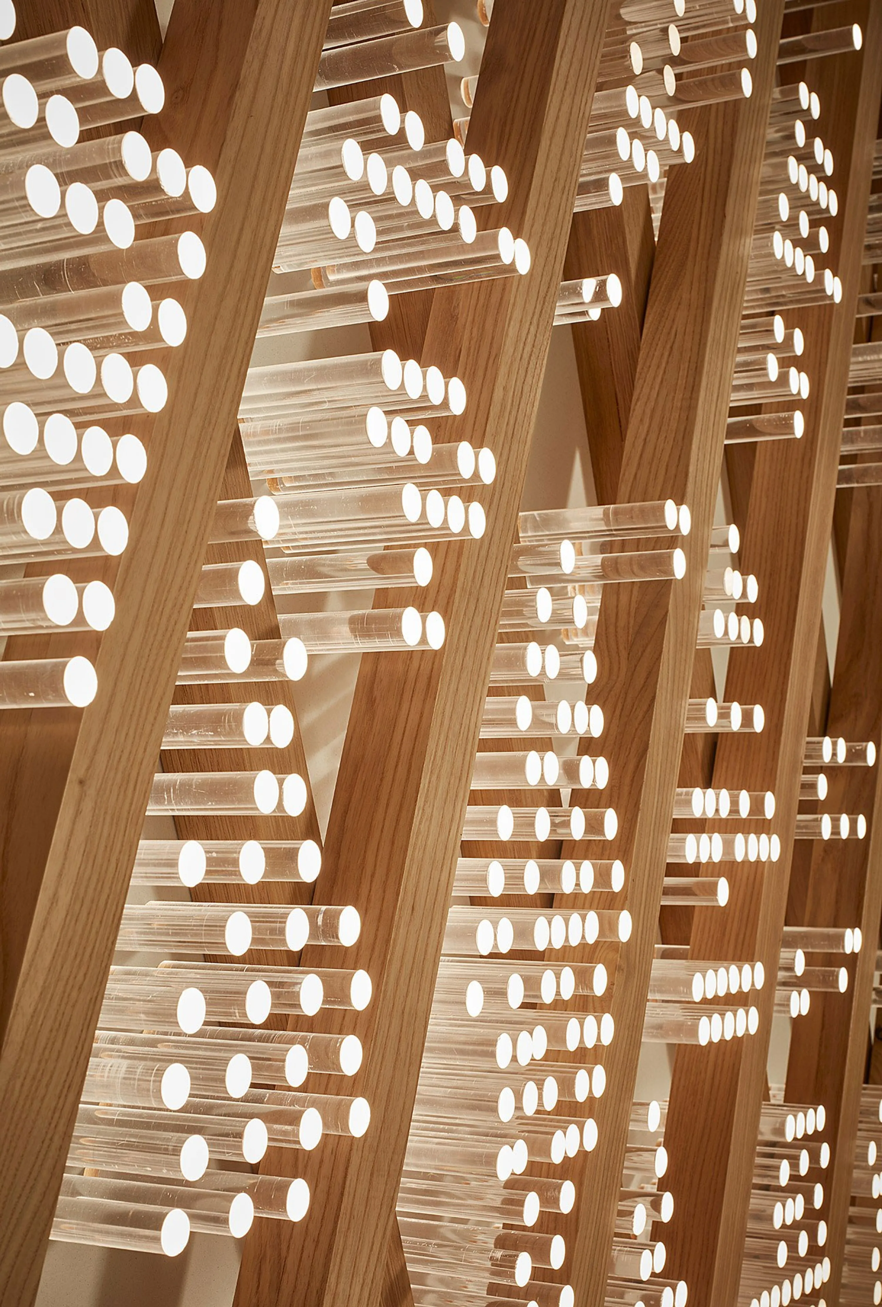 custom urban wood slats with acrylic rods by Icon Modern