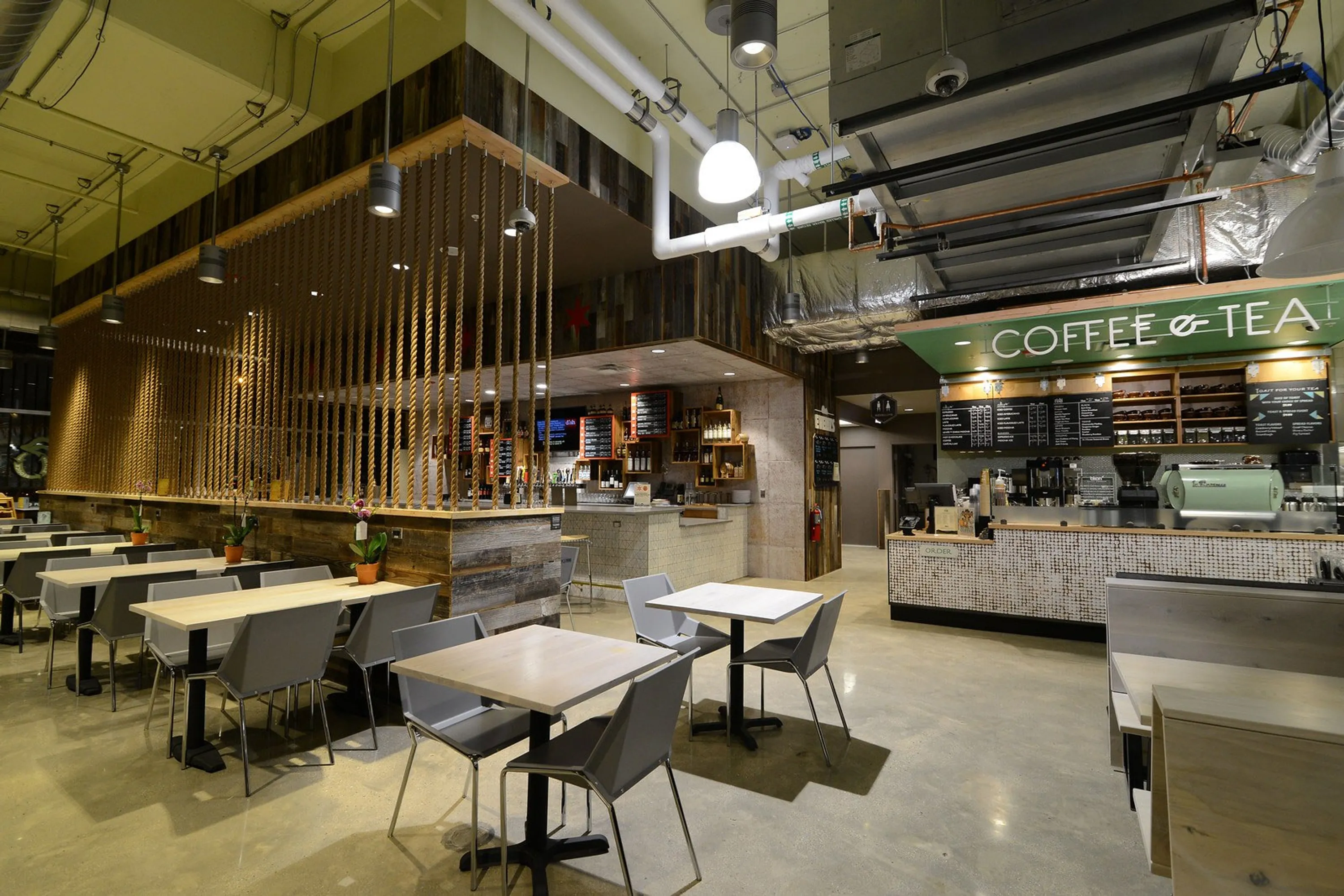 custom cafe tables in whitewash ash by Icon Modern