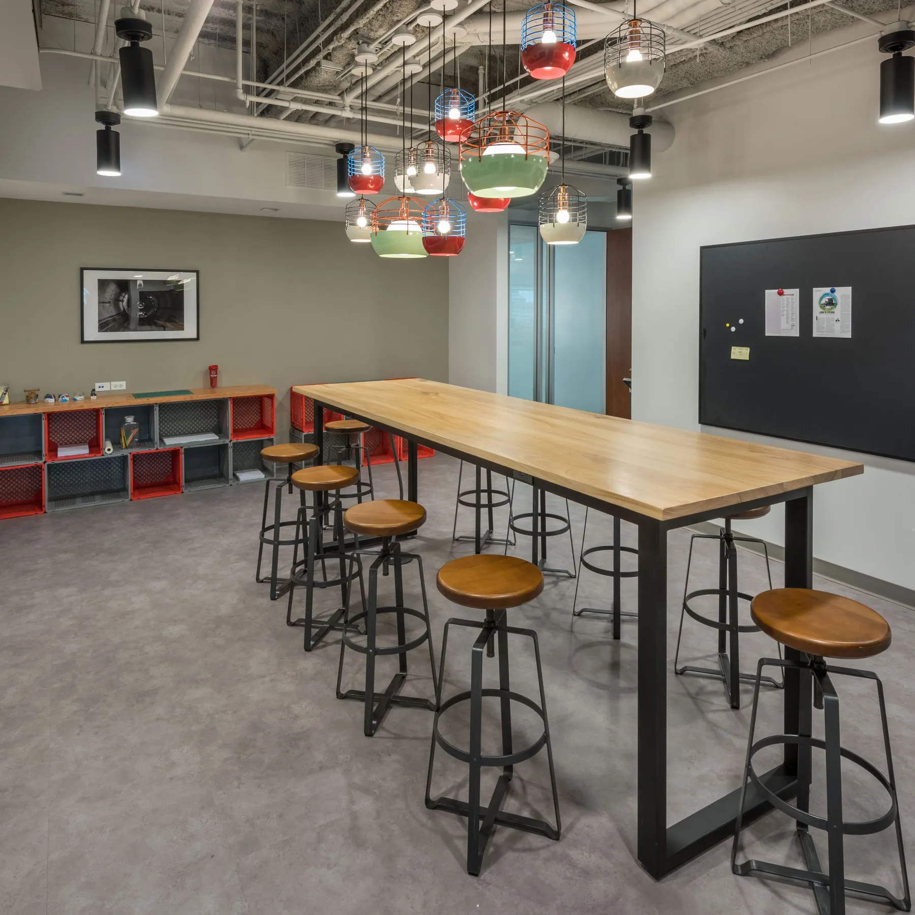 custom community table in urban elm by Icon Modern