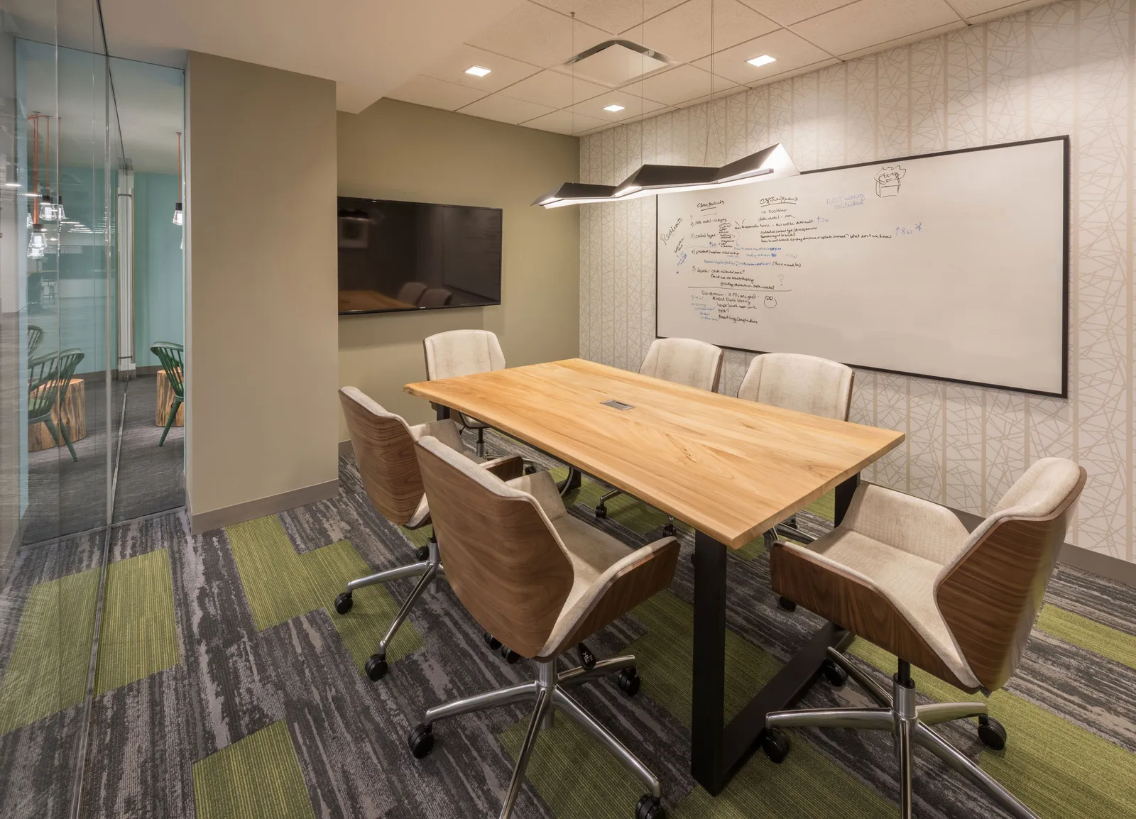 custom conference table in urban elm with power/data integration by Icon Modern