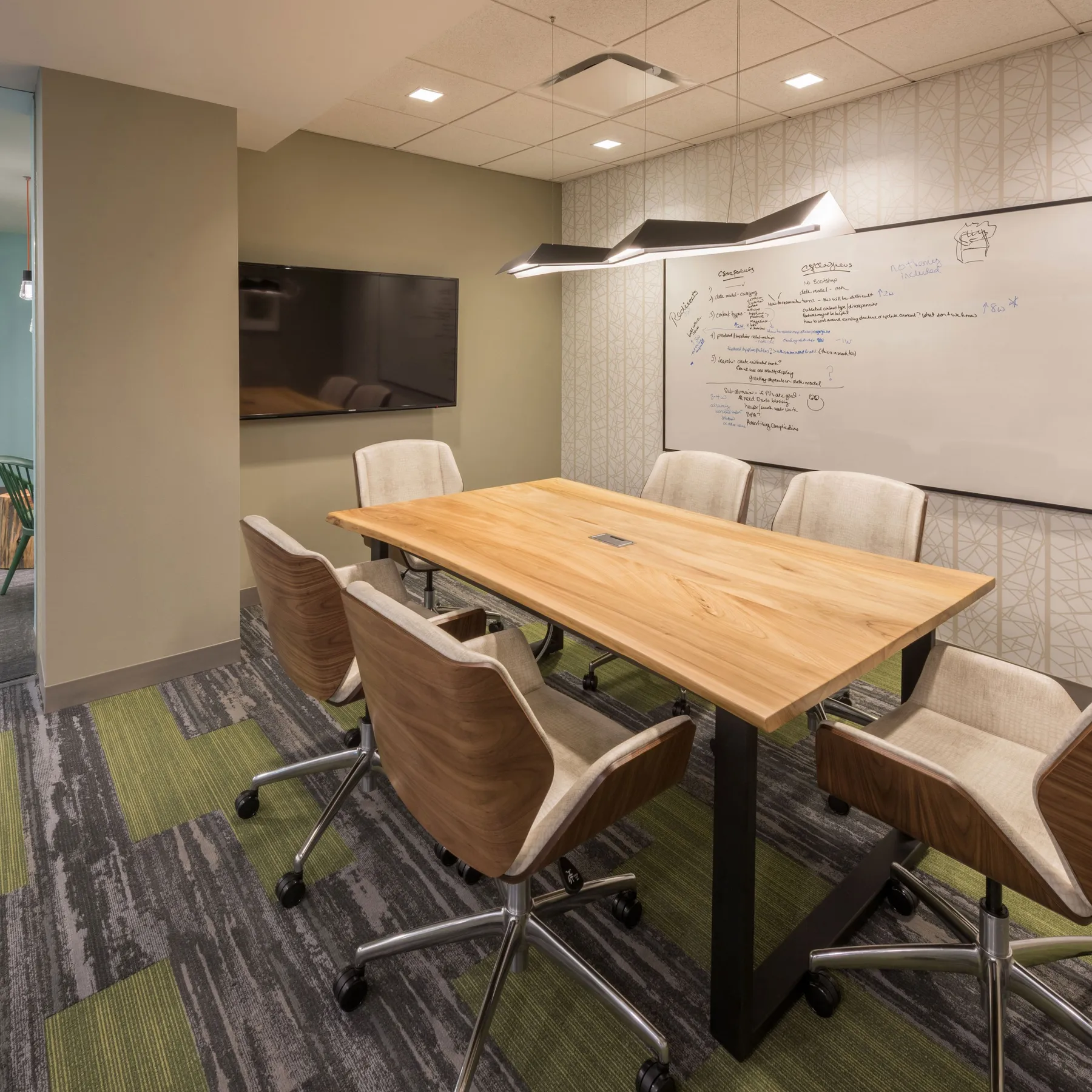 custom conference table in urban elm with power/data integration by Icon Modern