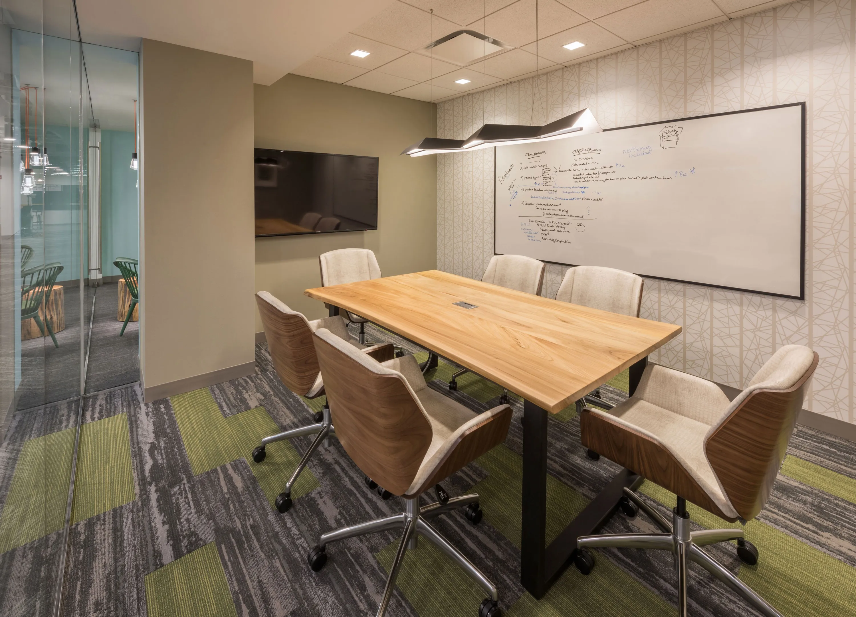 custom conference table in urban elm with power/data integration by Icon Modern