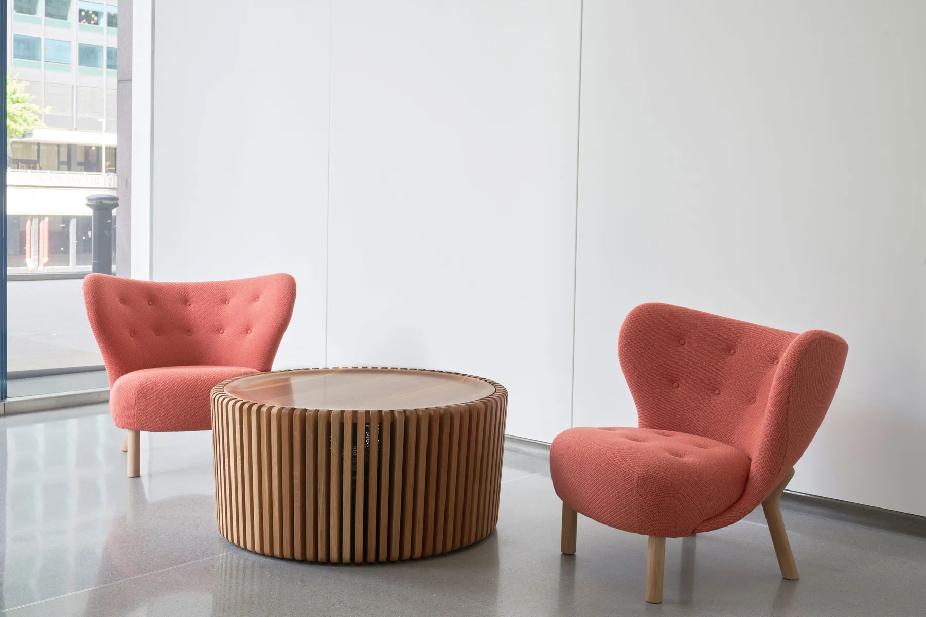 custom coffee table in urban oak slats by Icon Modern