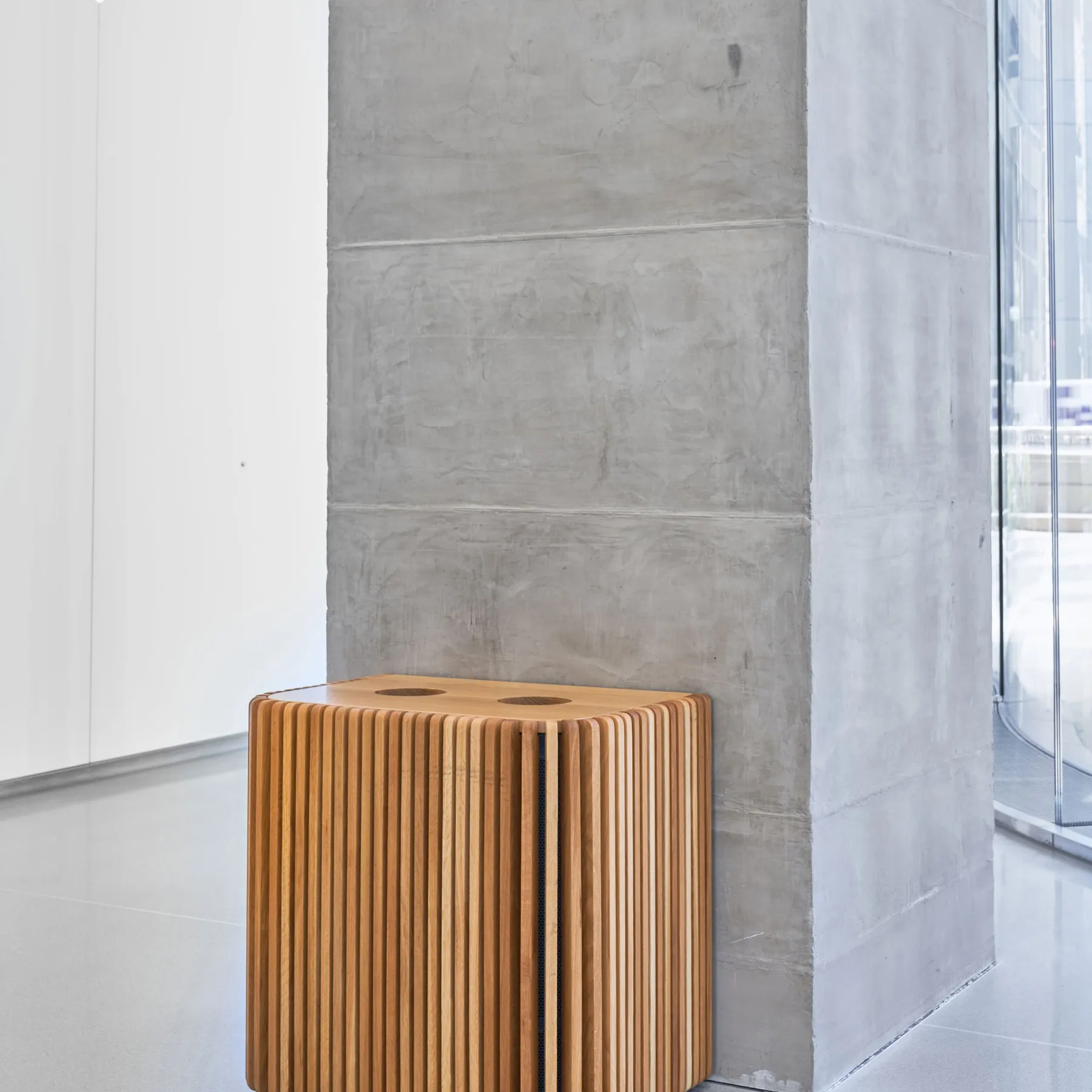 custom trash receptacle in urban oak slats by Icon Modern