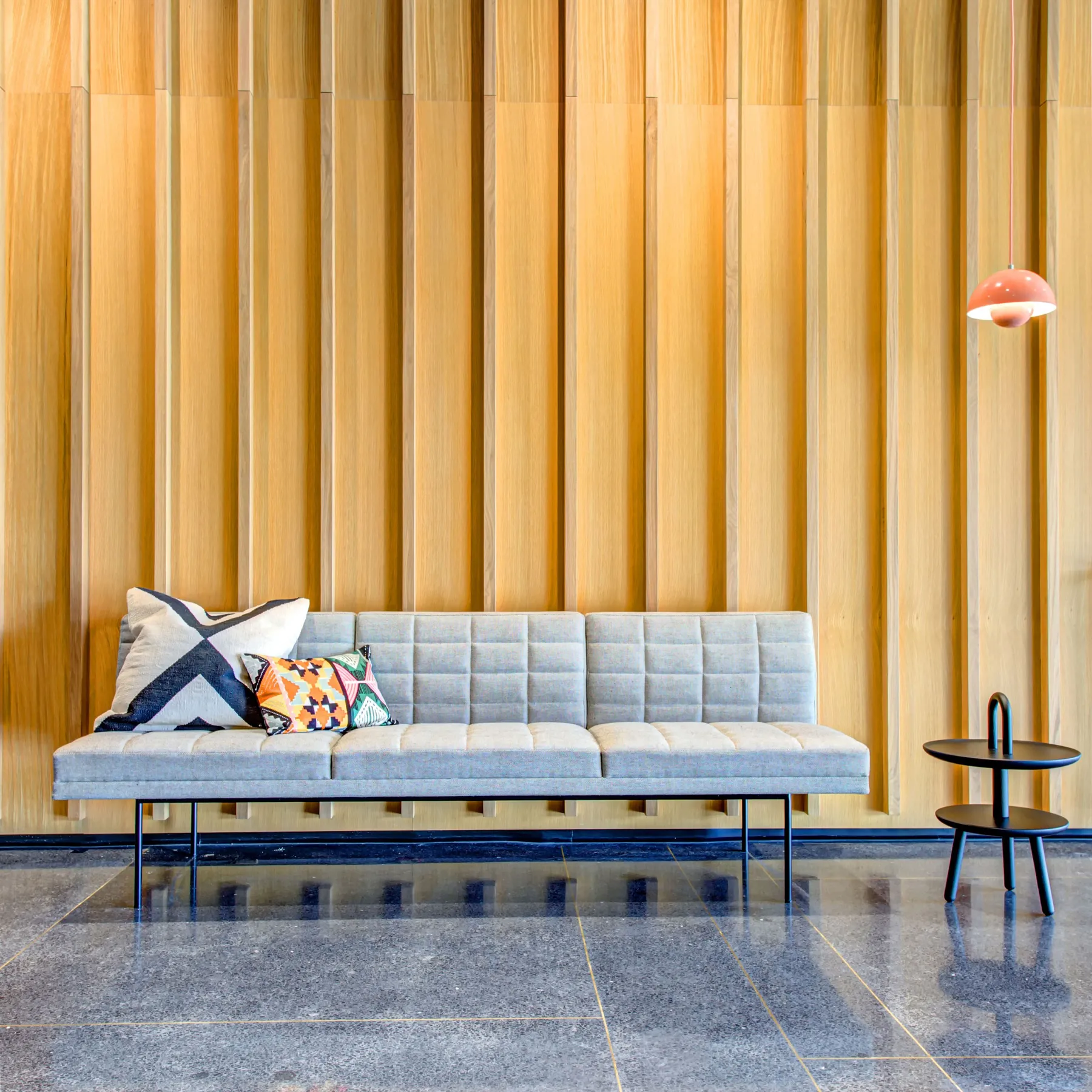 custom commercial wall treatment oak slats by Icon Modern